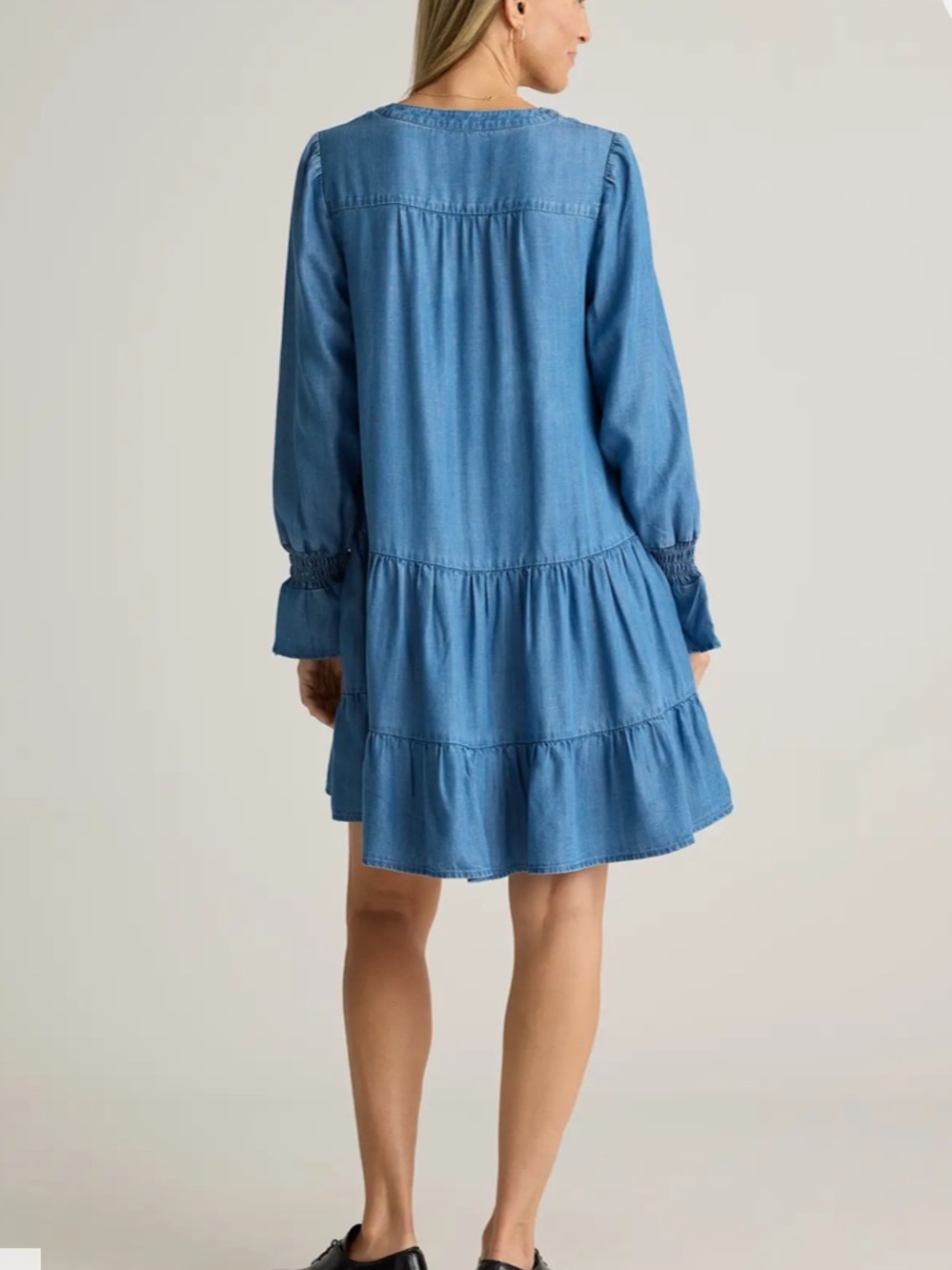 Quince Chambray Tiered Mini Dress Size S - Picture 10 of 11